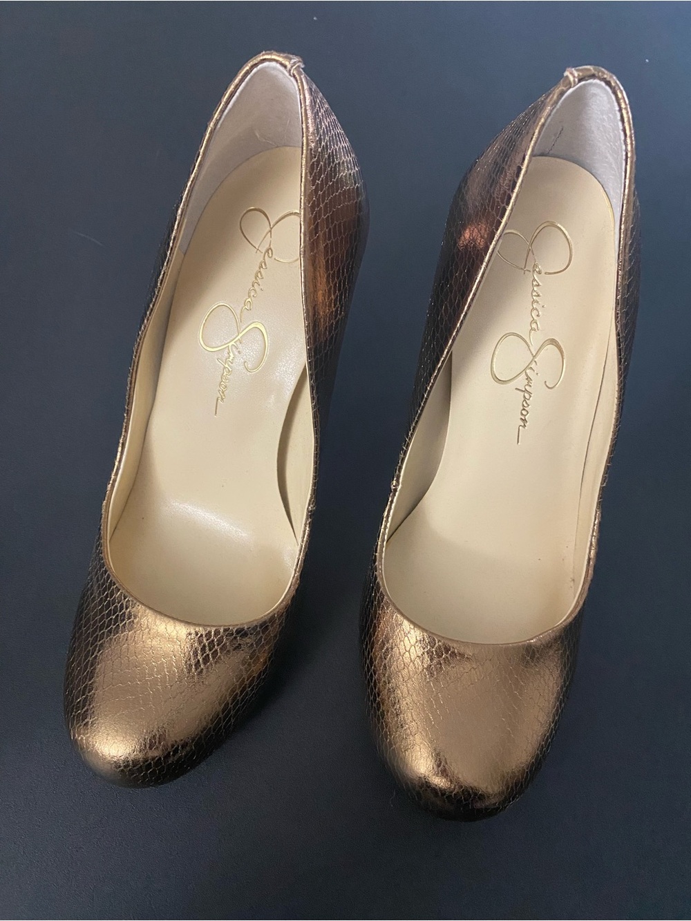 Jessica Simpson Metallic Bronze Snake Embossed High Heels Pumps | Size 7M